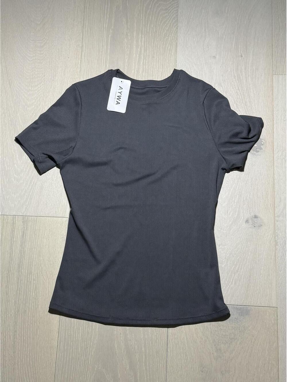 AYWA Collection Ribbed Gray Short Sleeve Fitted Top Women’s NWT